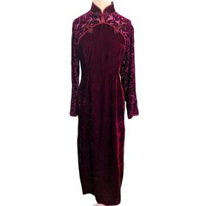 Vintage Velvet Silk Cheongsam Shanghai City Chinese Long Sleeve Mandarin Dress